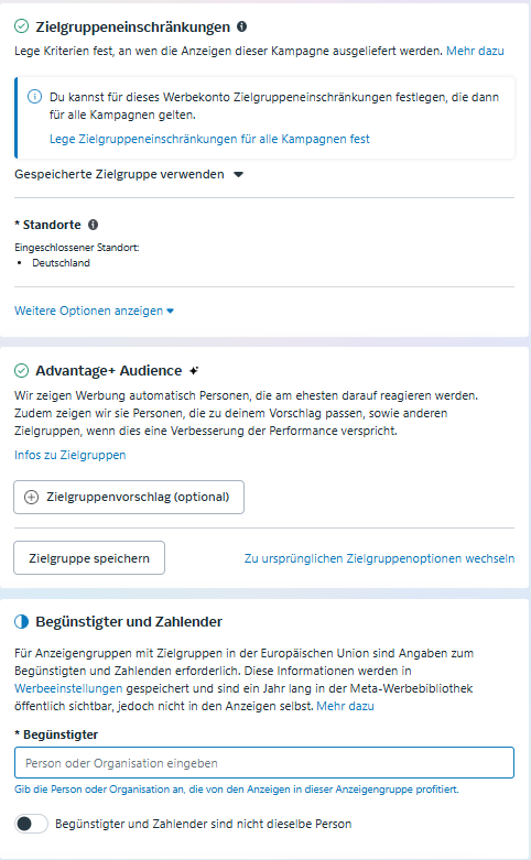 Einstellungen für die Anzeigengruppe