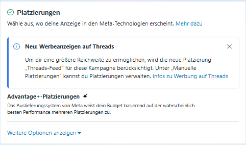 Einstellungen für die Anzeigengruppe