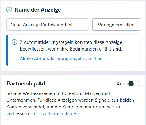 Einstellungen für die Anzeigengruppe
