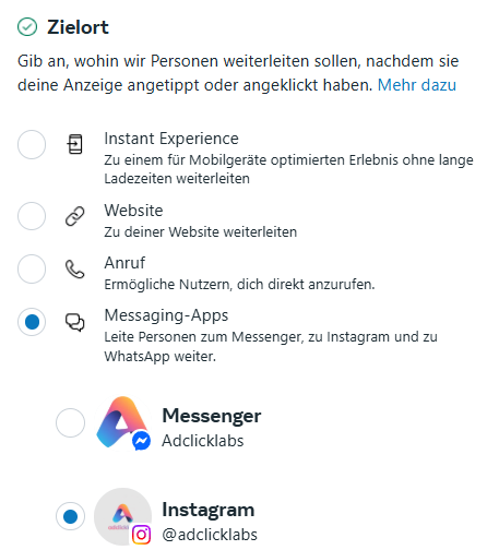 Einstellungen für die Anzeigengruppe