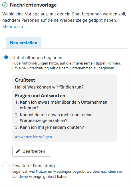 Einstellungen für die Anzeigengruppe