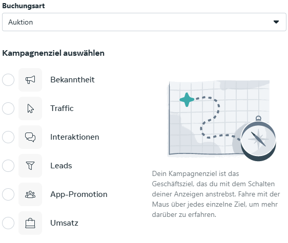 Zeigt auf dem Meta Werbemanager welche Kampagnenziele je nach